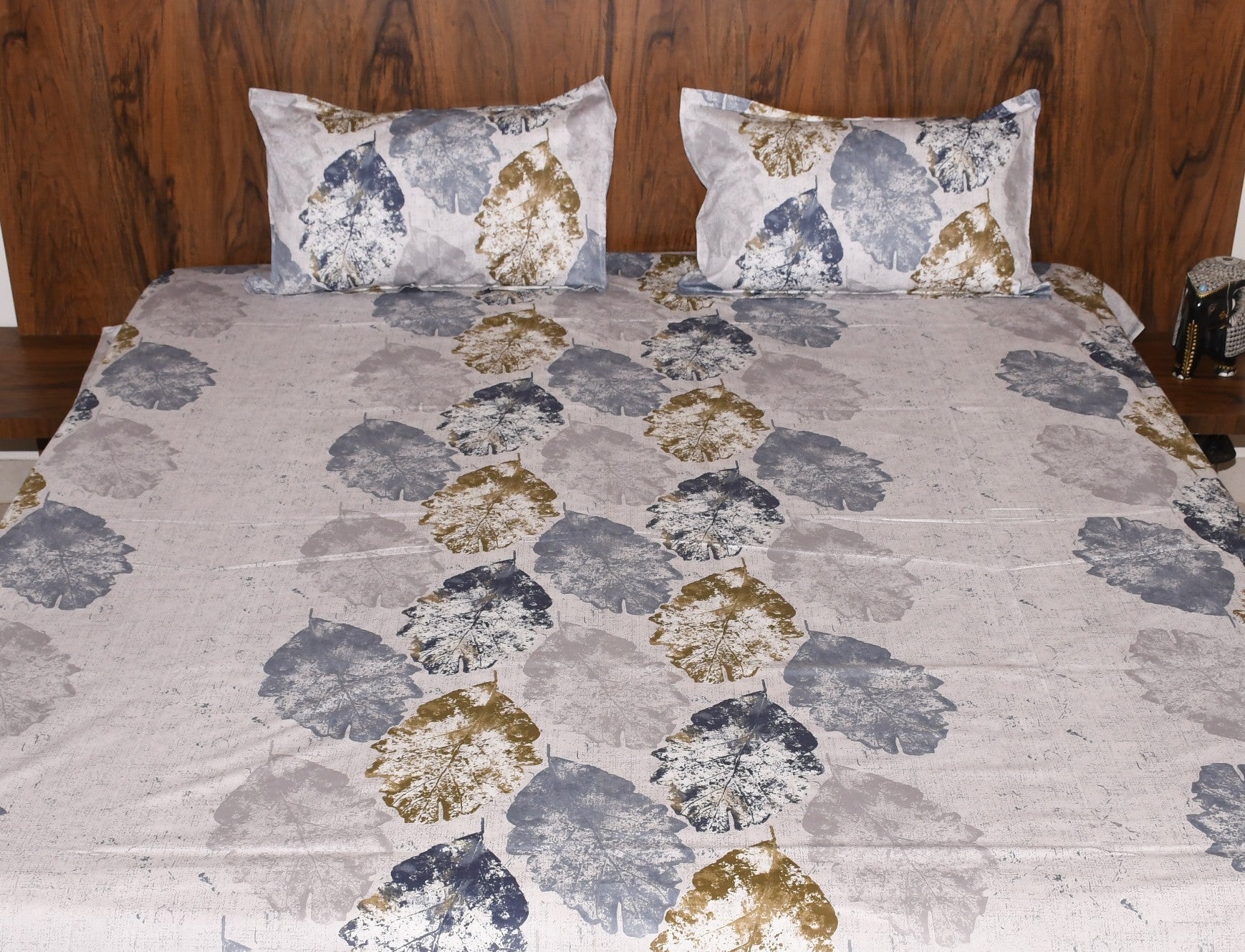 Autumn Leaf Luxe Bedsheet – Gold & Navy Hues - Avyana Bedding Collection