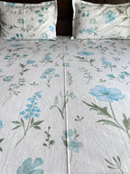 Azure Bloom Floral Pure Cotton Bedsheet Set - Avyana Bedding Collection