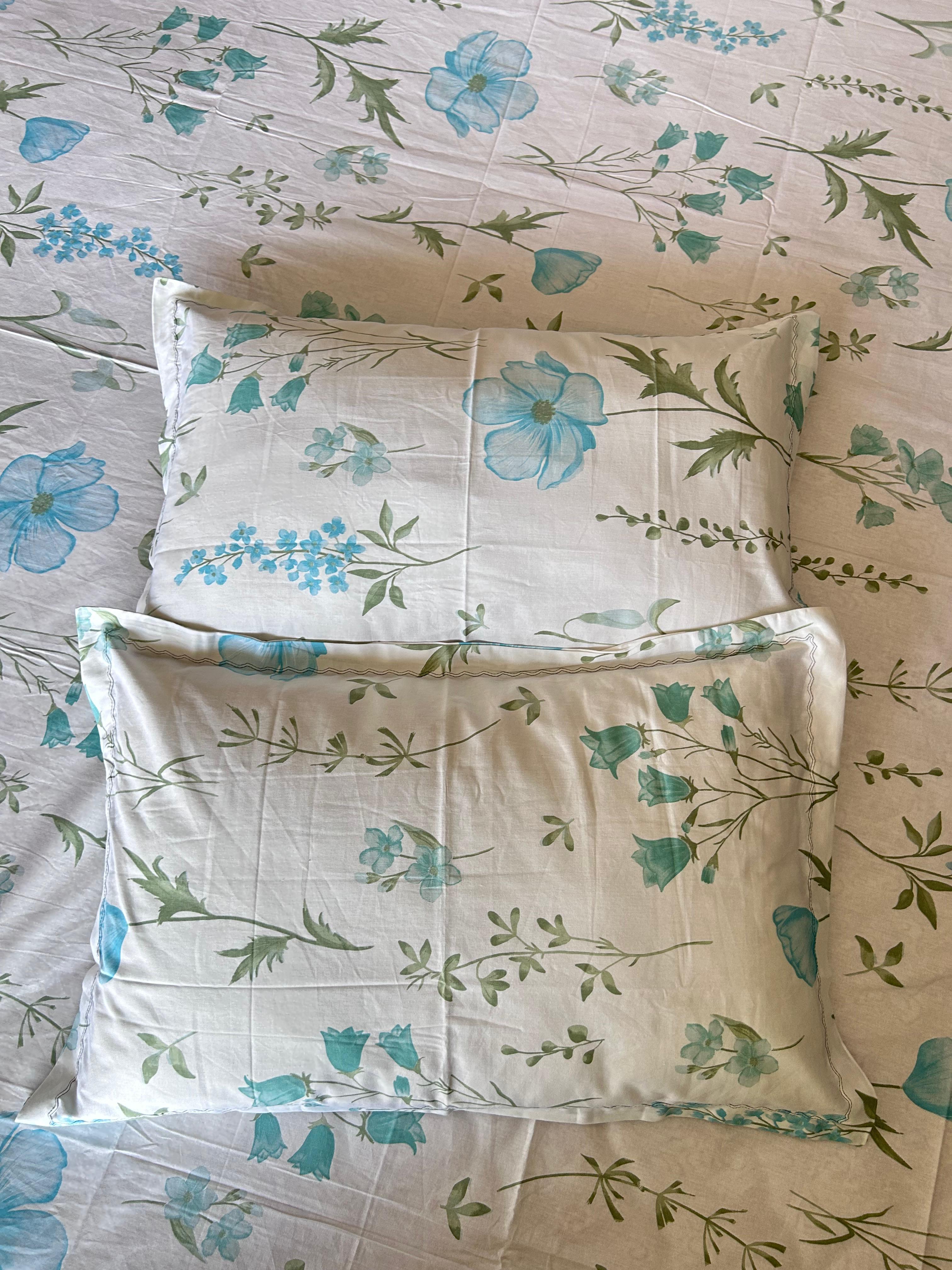 Azure Bloom Floral Pure Cotton Bedsheet Set - Avyana Bedding Collection