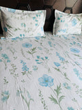Azure Bloom Floral Pure Cotton Bedsheet Set - Avyana Bedding Collection