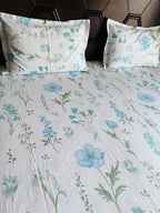 Azure Bloom Floral Pure Cotton Bedsheet Set - Avyana Bedding Collection