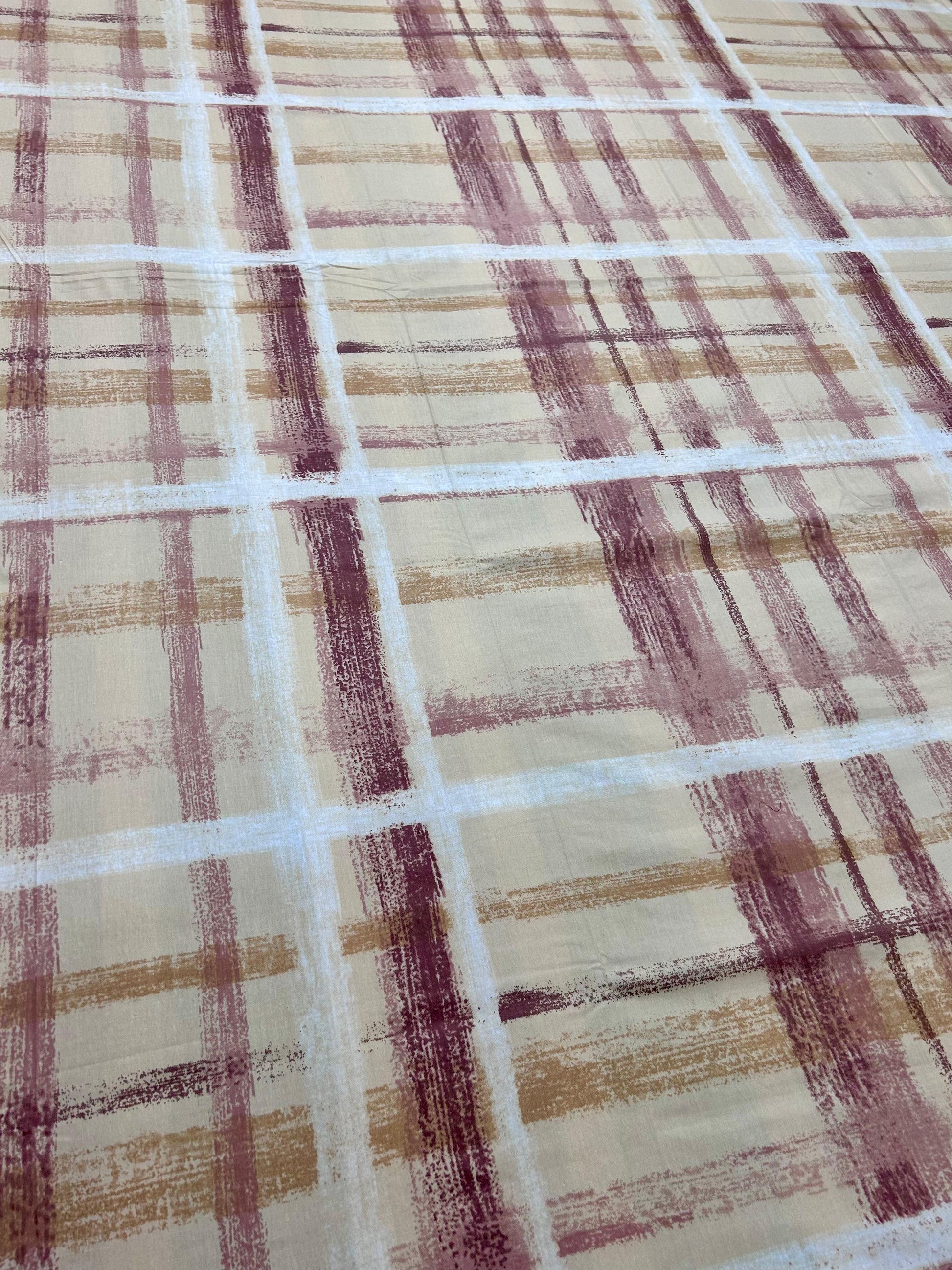 Biscuit Color Cotton Geometric Premium King Bed Sheet - Avyana Bedding Collection