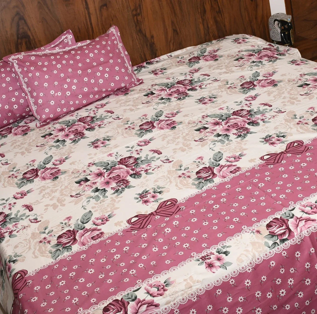 Bloom & Blush Pure Cotton Bedsheet – Vintage Rose Garden - Avyana Bedding Collection