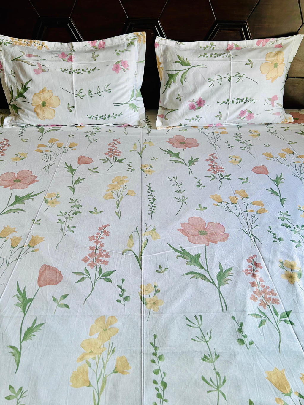 Blush Meadow Floral Pure Cotton Bedsheet Set - Avyana Bedding Collection