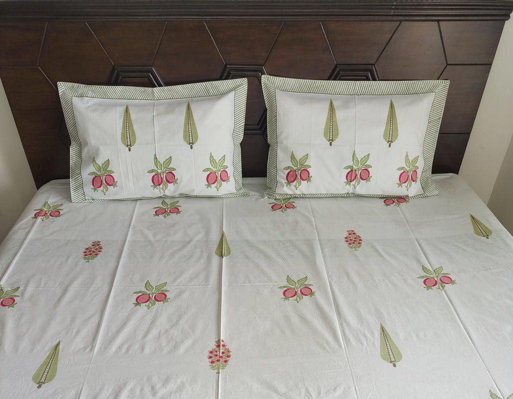 Blush Orchard Handblock Cotton Bedsheet - Avyana Bedding Collection