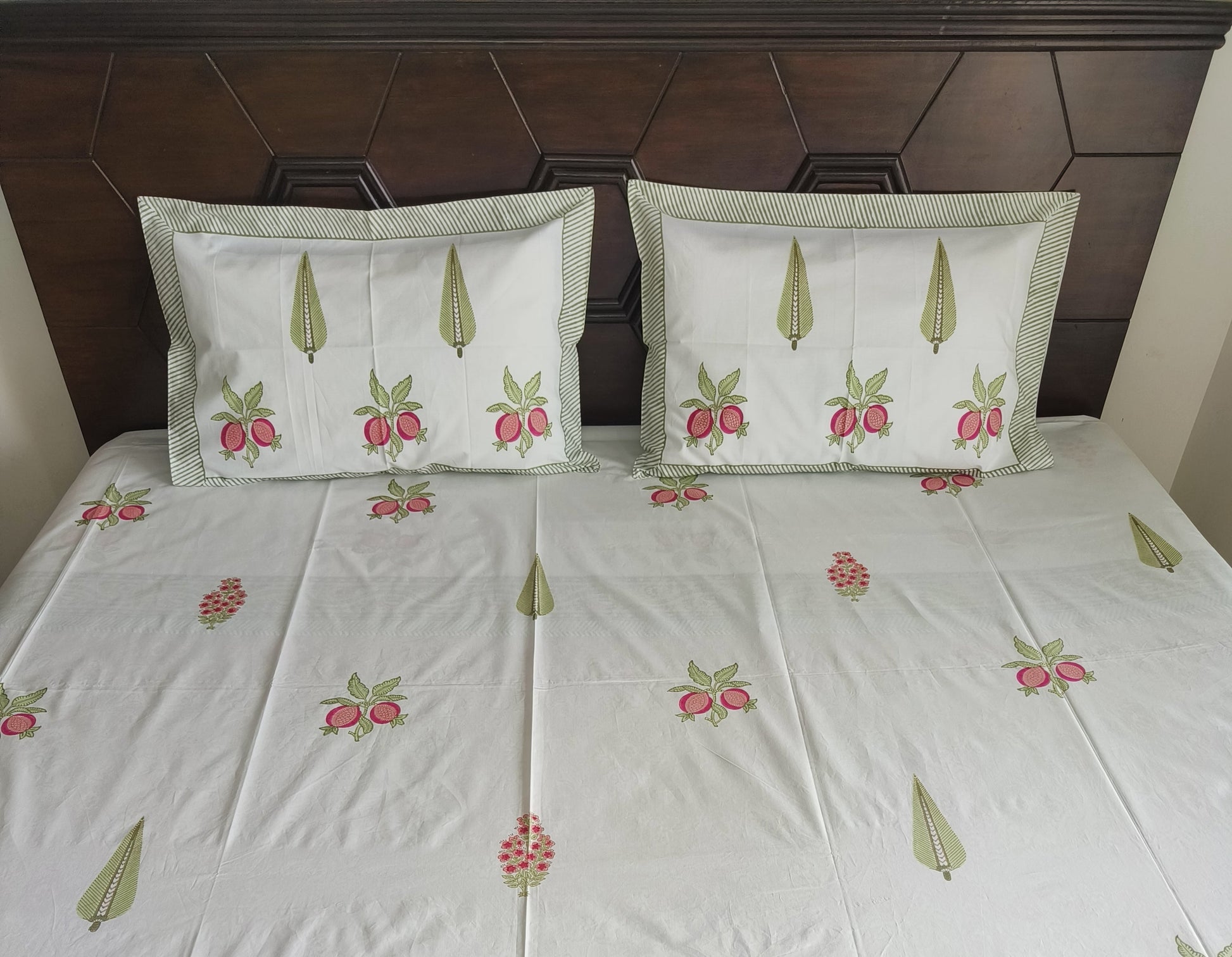 Blush Orchard Handblock Cotton Bedsheet - Avyana Bedding Collection