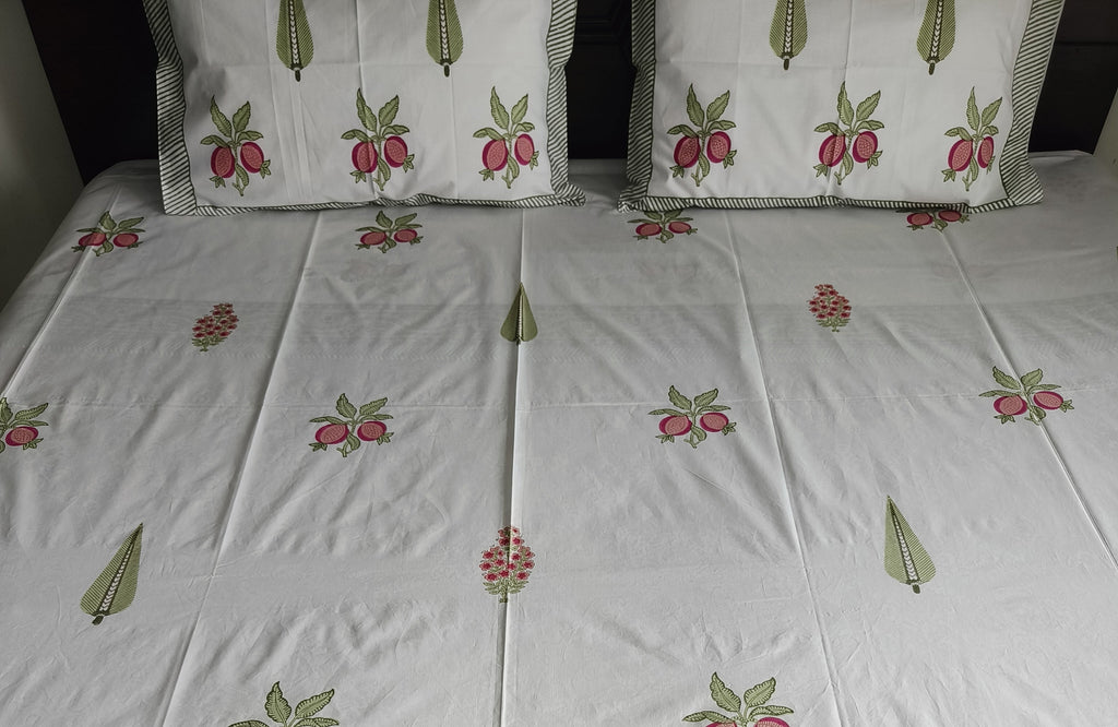 Blush Orchard Handblock Cotton Bedsheet - Avyana Bedding Collection