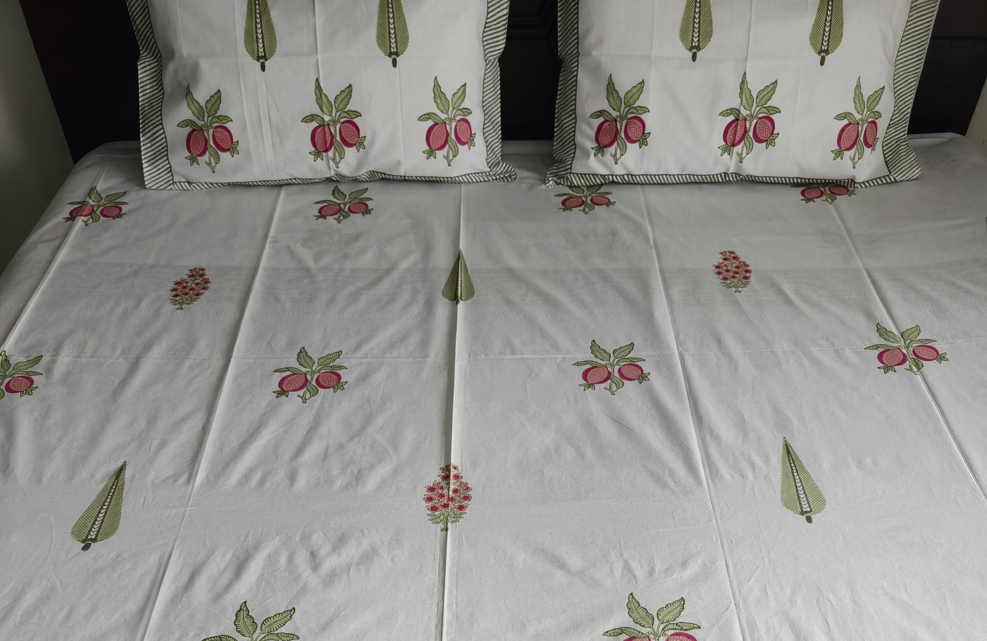 Blush Orchard Handblock Cotton Bedsheet - Avyana Bedding Collection
