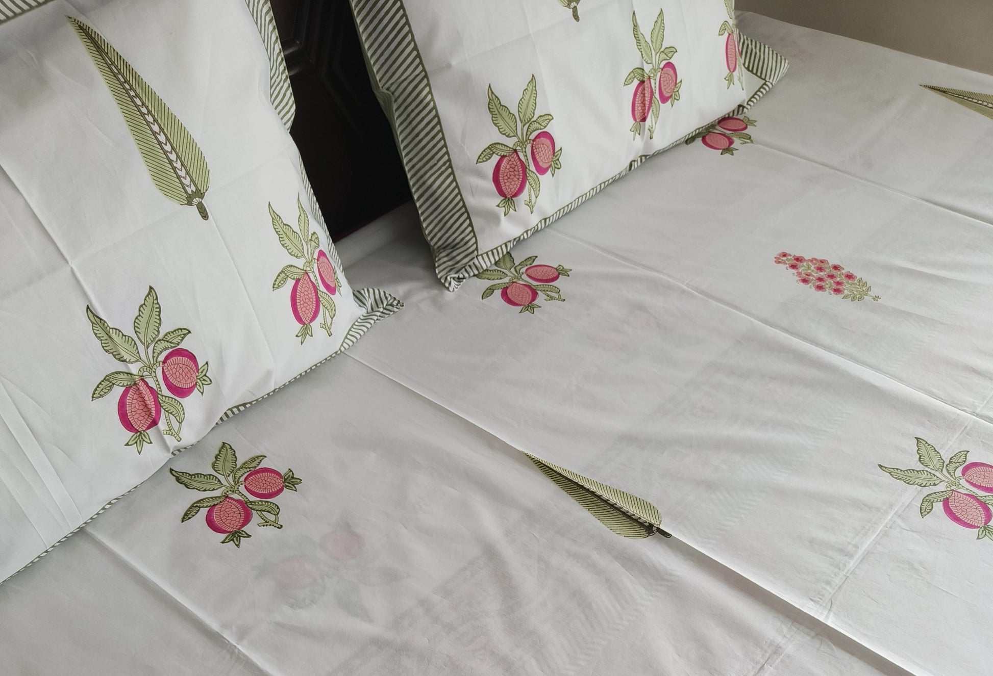 Blush Orchard Handblock Cotton Bedsheet - Avyana Bedding Collection