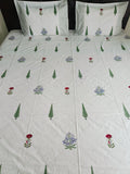 Botanic Breeze Handblock Bedsheet in Sage - Avyana Bedding Collection