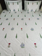 Botanic Breeze Handblock Bedsheet in Sage - Avyana Bedding Collection