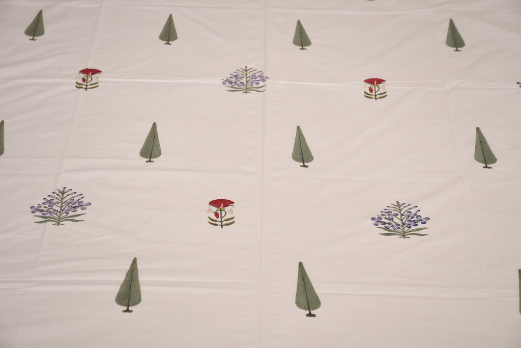 Botanic Breeze Handblock Bedsheet in Sage - Avyana Bedding Collection