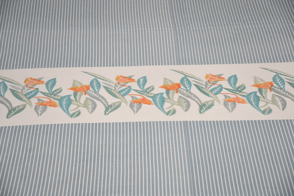 Botanical Breeze Cotton Bedsheet – Sage Blue Floral Stripes - Avyana Bedding Collection