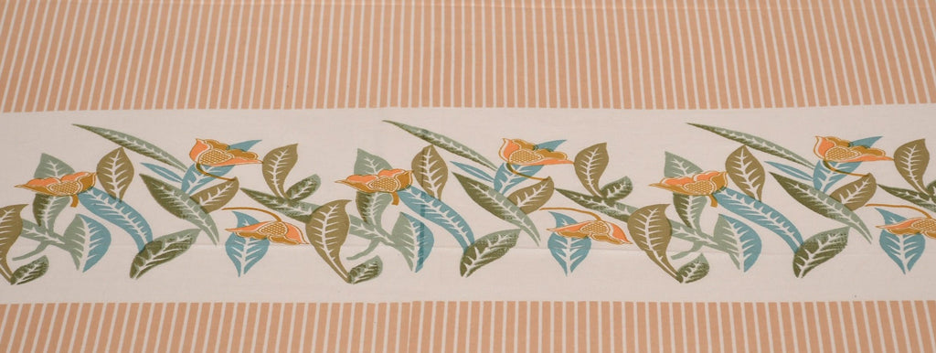 Botanical Breeze Cotton Bedsheet – Sage Peach Floral Stripes - Avyana Bedding Collection