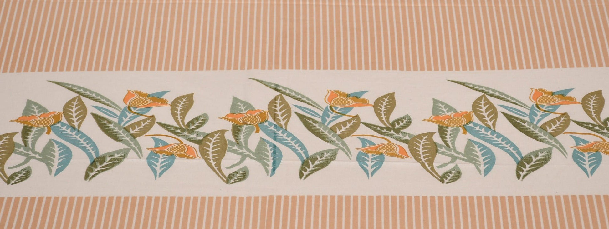 Botanical Breeze Cotton Bedsheet – Sage Peach Floral Stripes - Avyana Bedding Collection