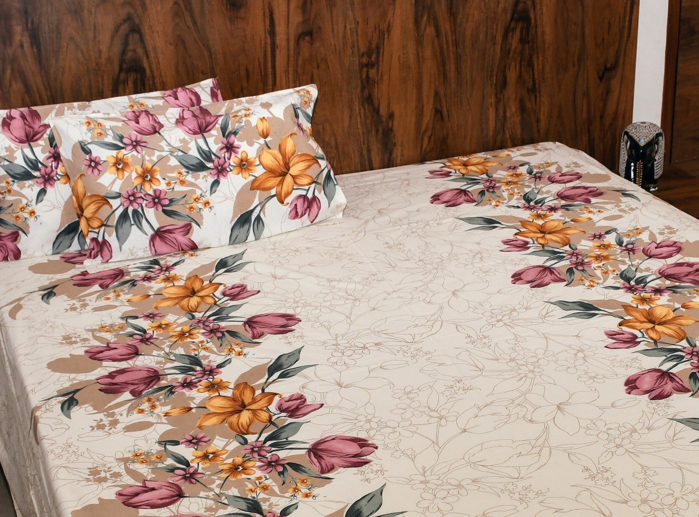 Botanical Harmony Bedsheet – Ivory Blossom - Avyana Bedding Collection