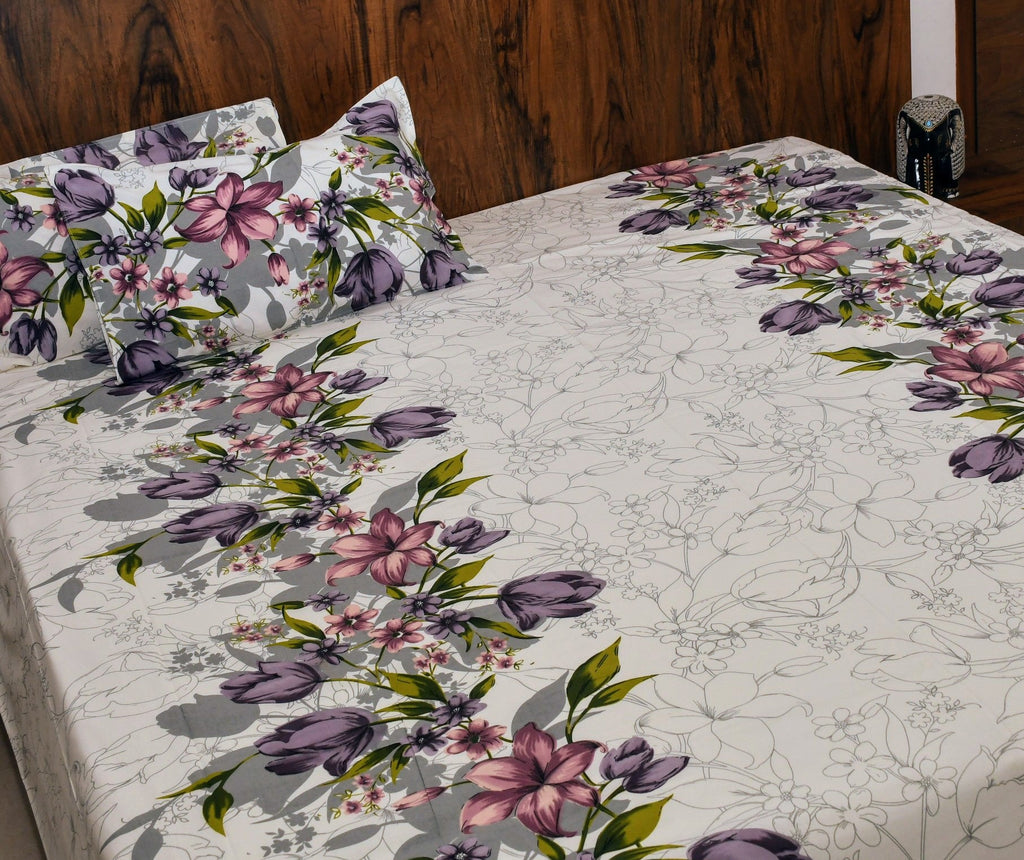 Botanical Harmony Bedsheet – Purple Blossom - Avyana Bedding Collection