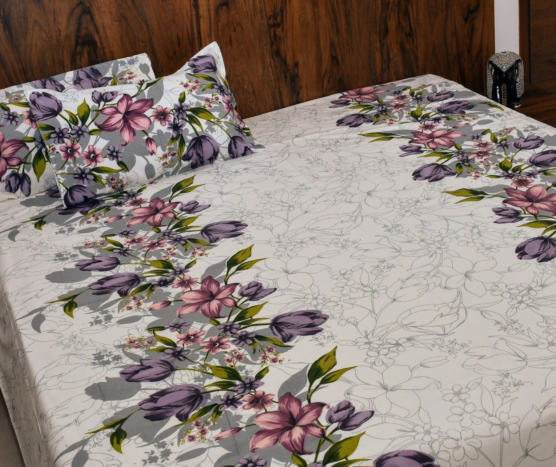 Botanical Harmony Bedsheet – Purple Blossom - Avyana Bedding Collection