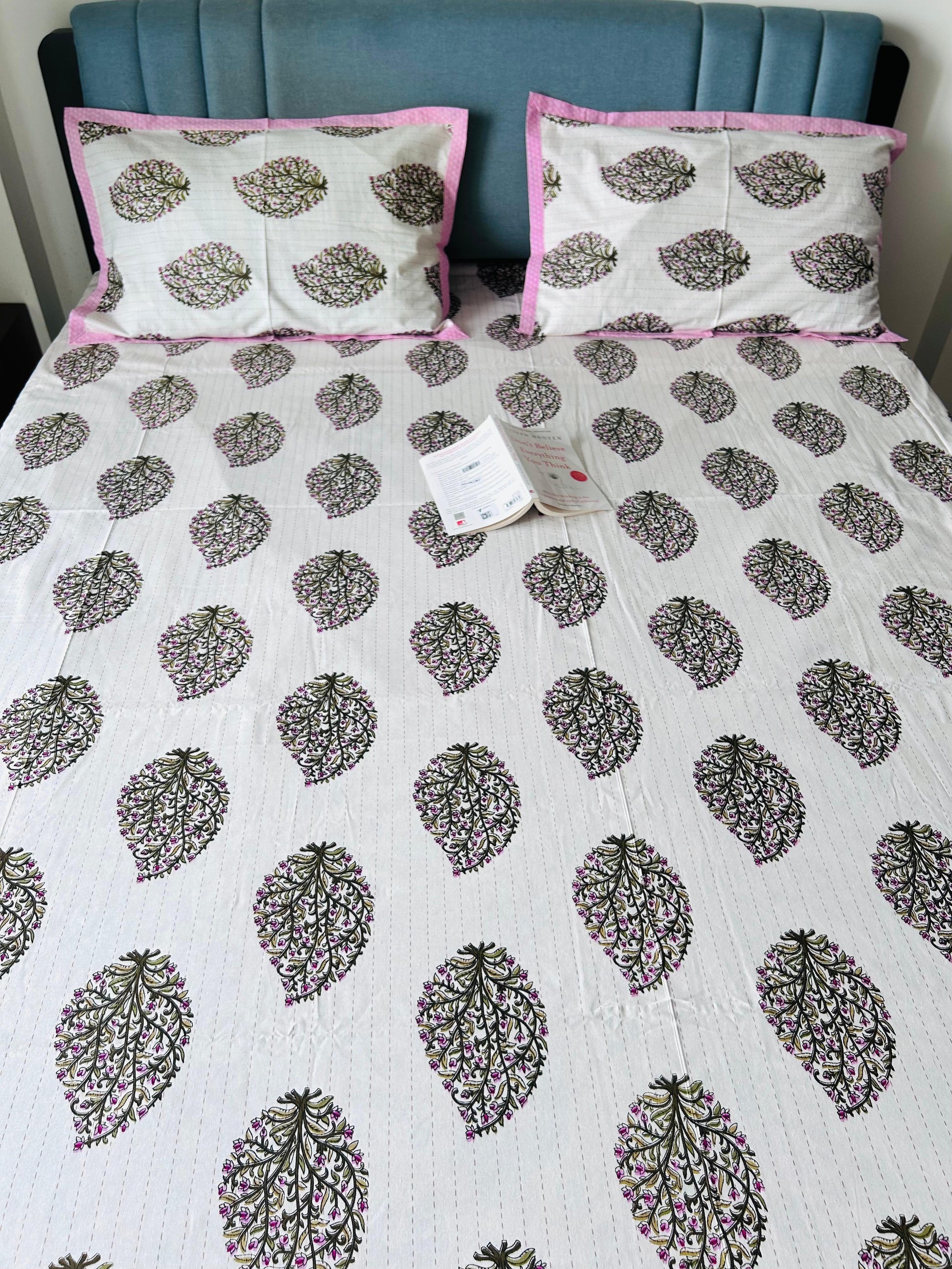 Cream Cotton Jaipuri Premium King Bed Sheet - Avyana Bedding Collection