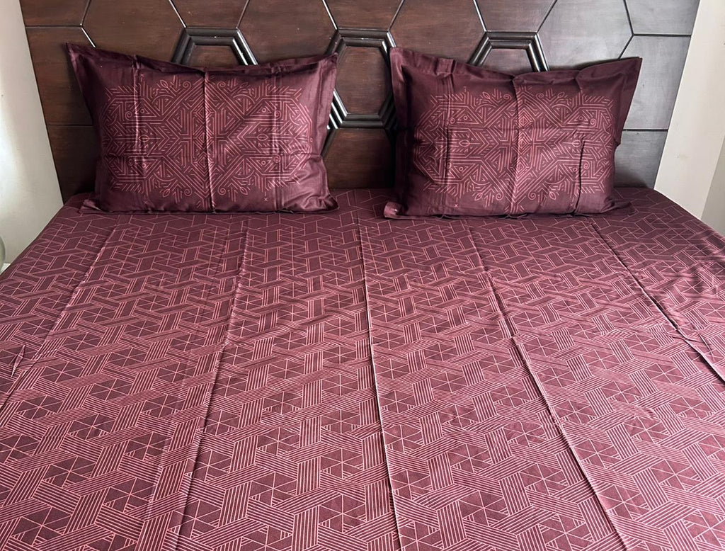 Deep Brown Pure Cotton Bedsheet – Geometric - Avyana Bedding Collection