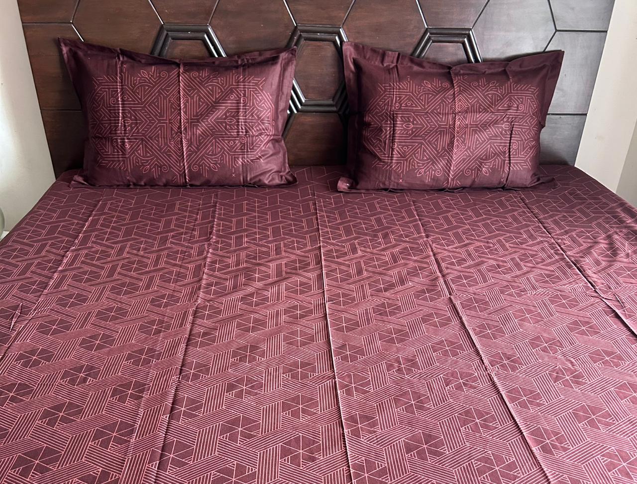 Deep Brown Pure Cotton Bedsheet – Geometric - Avyana Bedding Collection