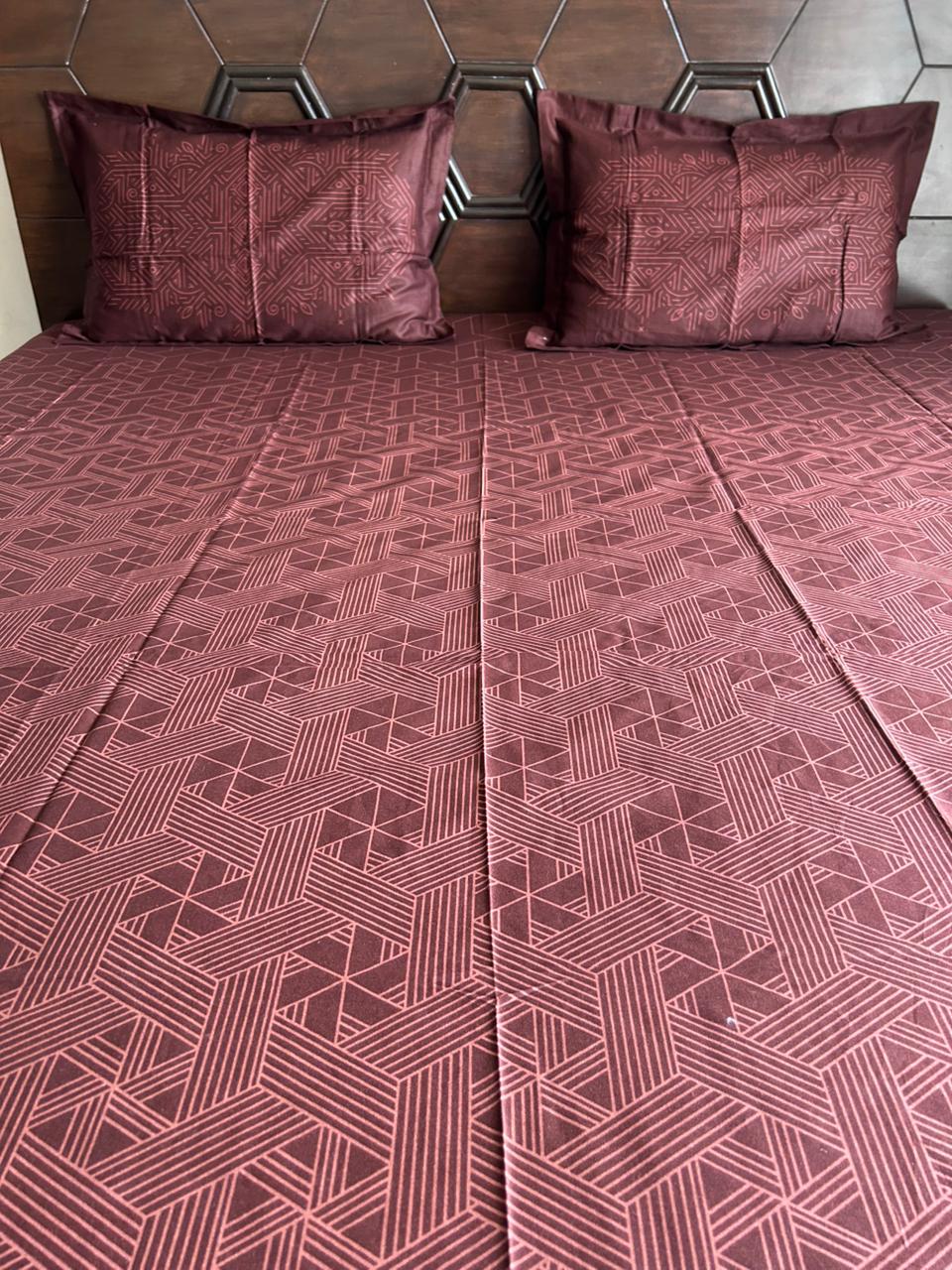 Deep Brown Pure Cotton Bedsheet – Geometric - Avyana Bedding Collection