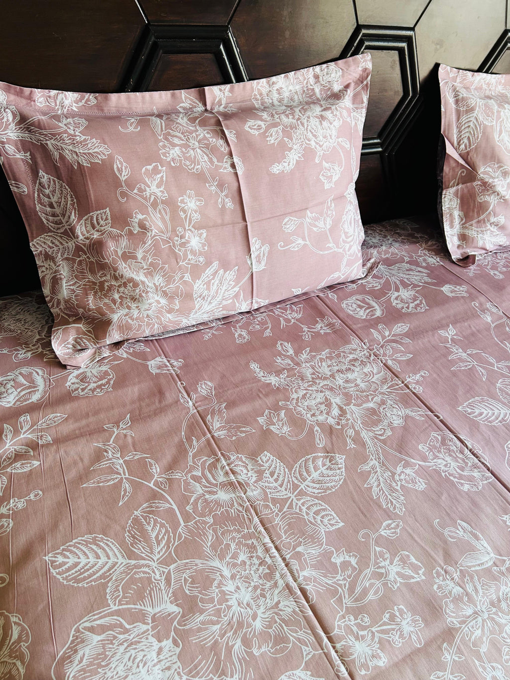 Dusty Rose Peony Garden Cotton Bedsheet Set - 2 - Avyana Bedding Collection