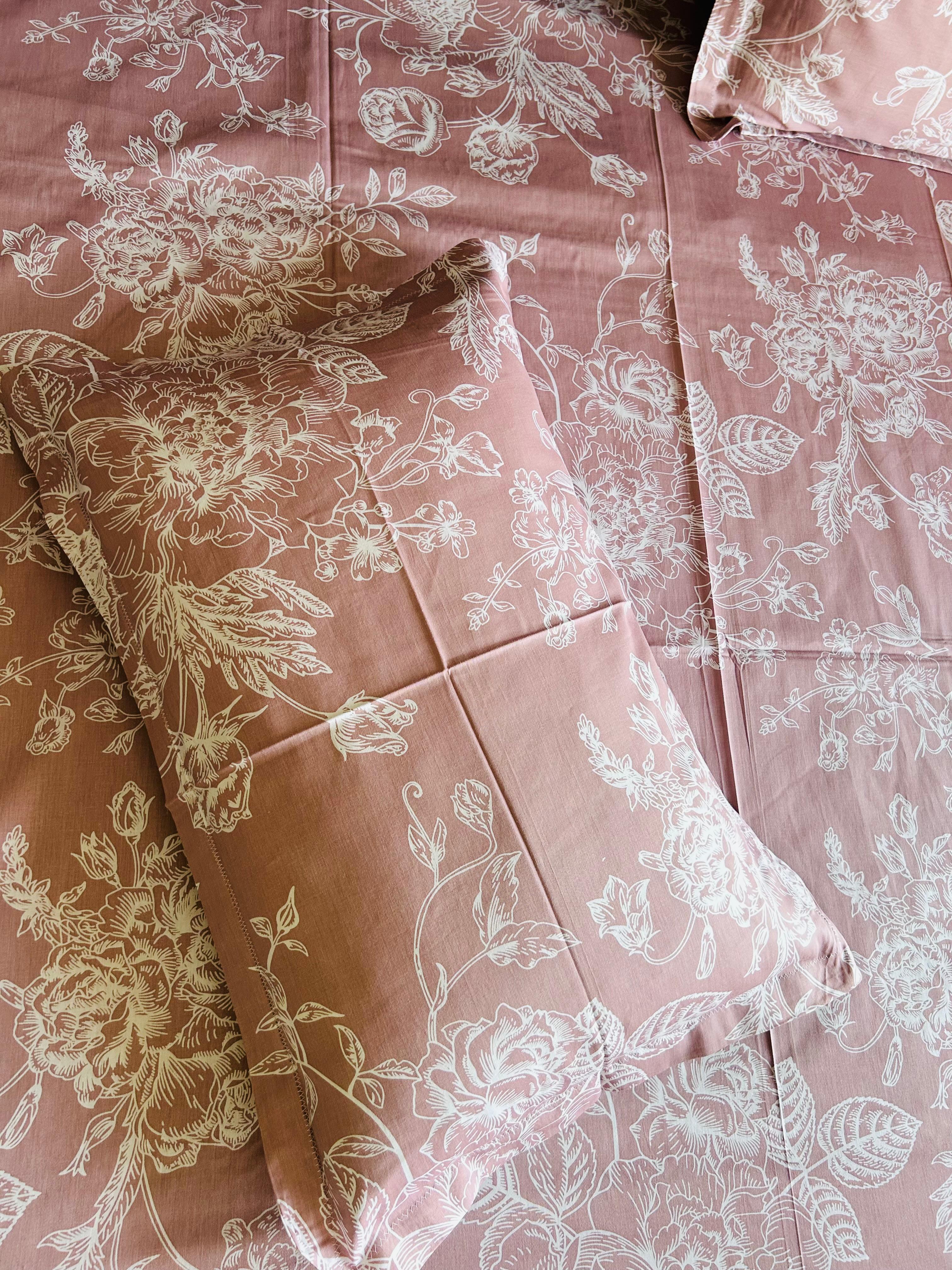 Dusty Rose Peony Garden Cotton Bedsheet Set - 2 - Avyana Bedding Collection