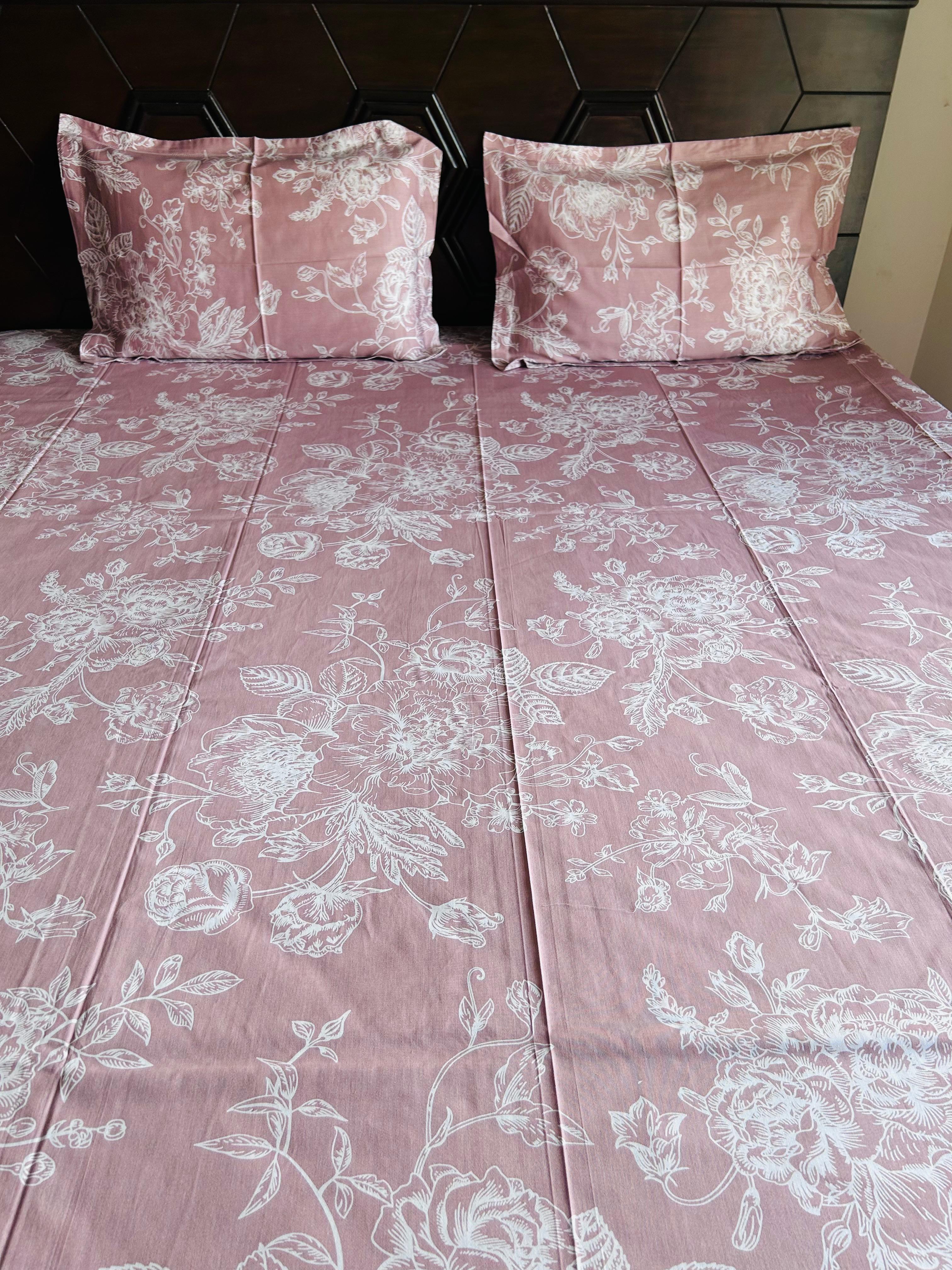 Dusty Rose Peony Garden Cotton Bedsheet Set - Avyana Bedding Collection