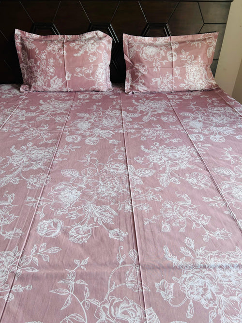 Dusty Rose Peony Garden Cotton Bedsheet Set - Avyana Bedding Collection