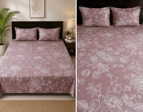 Dusty Rose Peony Garden Cotton Bedsheet Set - Avyana Bedding Collection