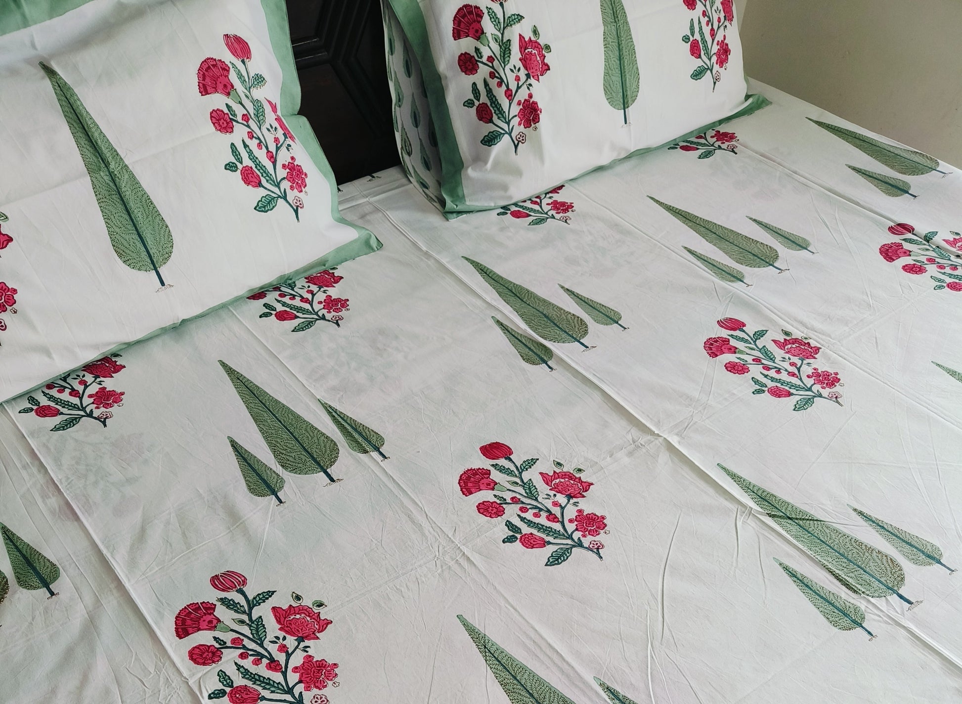 Enchanted Pines & Floral Bloom – Handblock Printed Premium Cotton Bedsheet - Avyana Bedding Collection