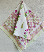 Floral Pure Cotton Towels - White and Pink - Avyana Bedding Collection