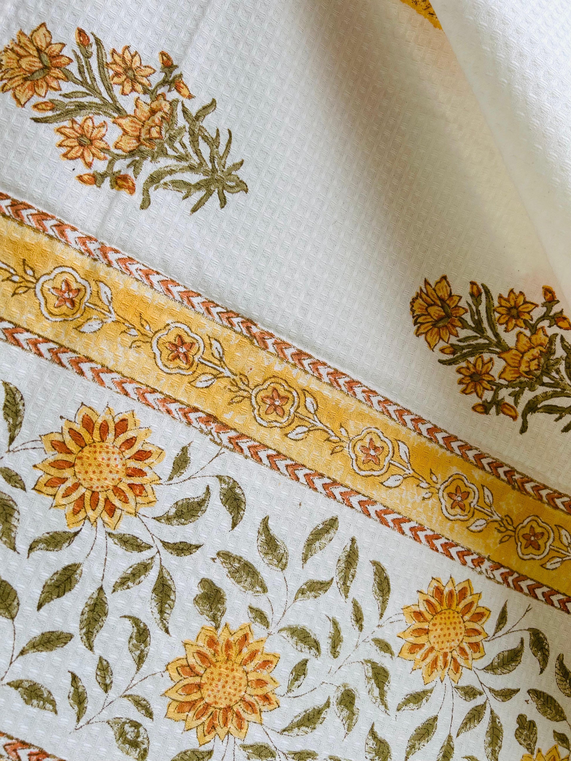 Floral Pure Cotton Towels - White and Yellow - Avyana Bedding Collection