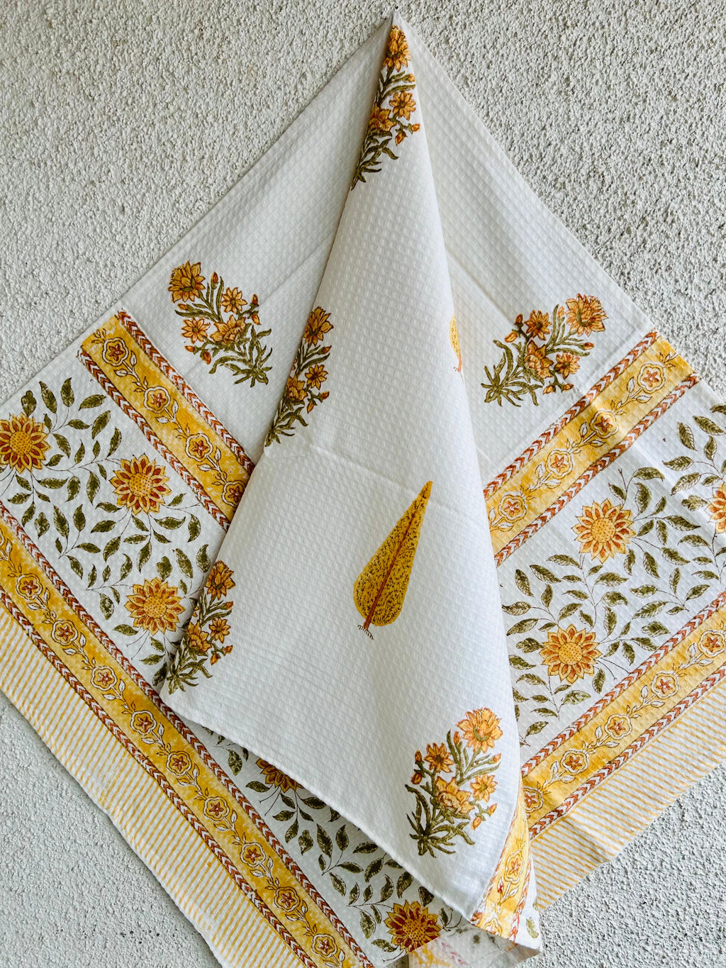 Floral Pure Cotton Towels - White and Yellow - Avyana Bedding Collection