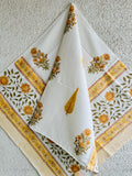 Floral Pure Cotton Towels - White and Yellow - Avyana Bedding Collection
