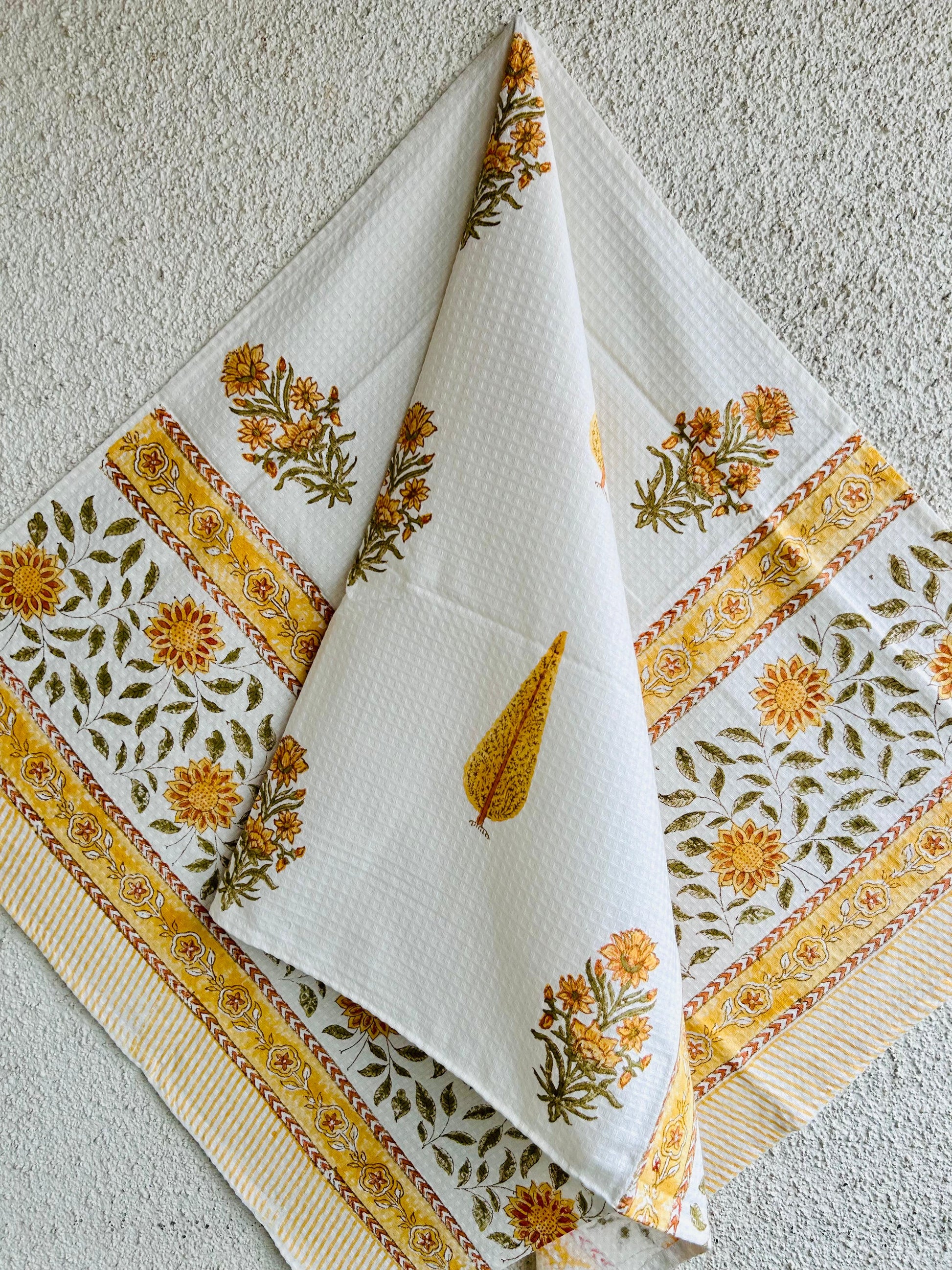 Floral Pure Cotton Towels - White and Yellow - Avyana Bedding Collection