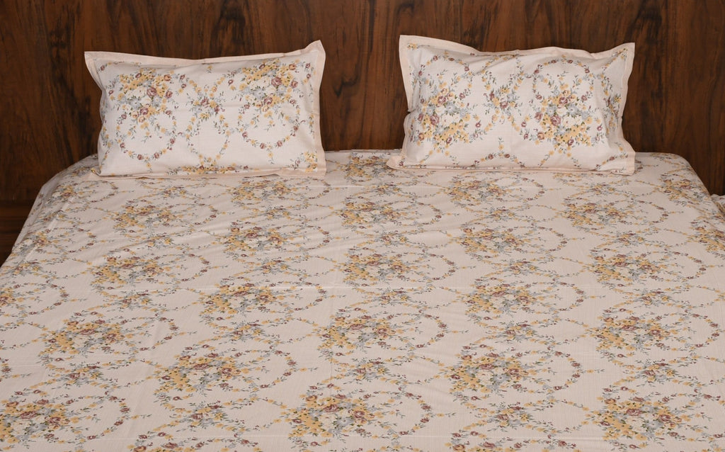 Golden Bloom Classic Bedsheet – Sunlit Garden Delight - Avyana Bedding Collection