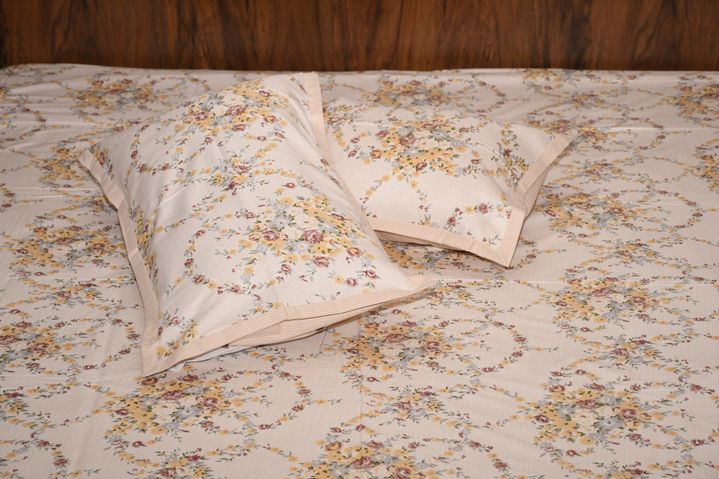 Golden Bloom Classic Bedsheet – Sunlit Garden Delight - Avyana Bedding Collection