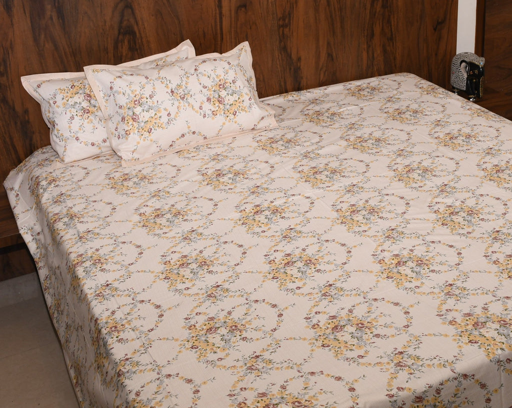 Golden Bloom Classic Bedsheet – Sunlit Garden Delight - Avyana Bedding Collection