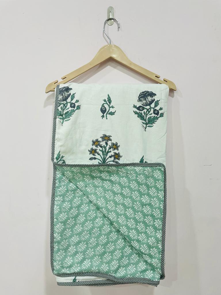 Green Cotton Jaipuri Premium Double Bed Dohar - Avyana Bedding Collection