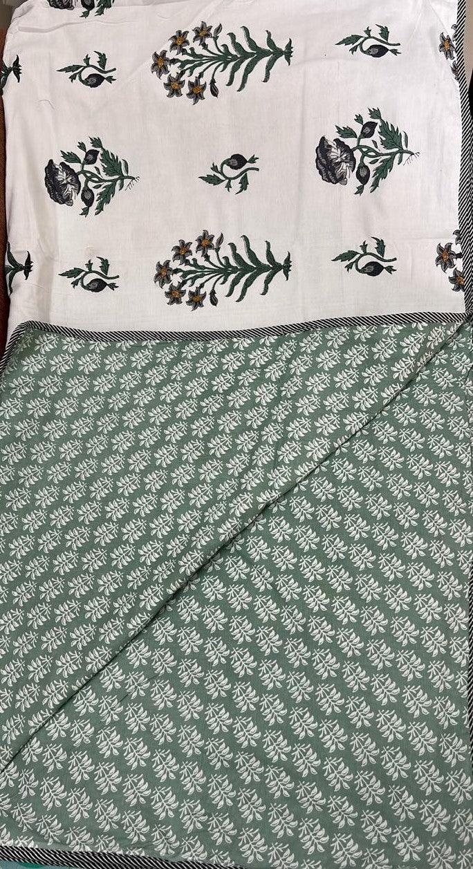 Green Cotton Jaipuri Premium Double Bed Dohar - Avyana Bedding Collection