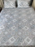 Grey Cotton Geometric Premium King Bed Sheet - Avyana Bedding Collection
