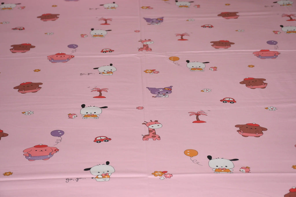 Jungle Safari Cotton Bedsheet – Pink Kids Cartoon Print | Soft & Breathable - Avyana Bedding Collection