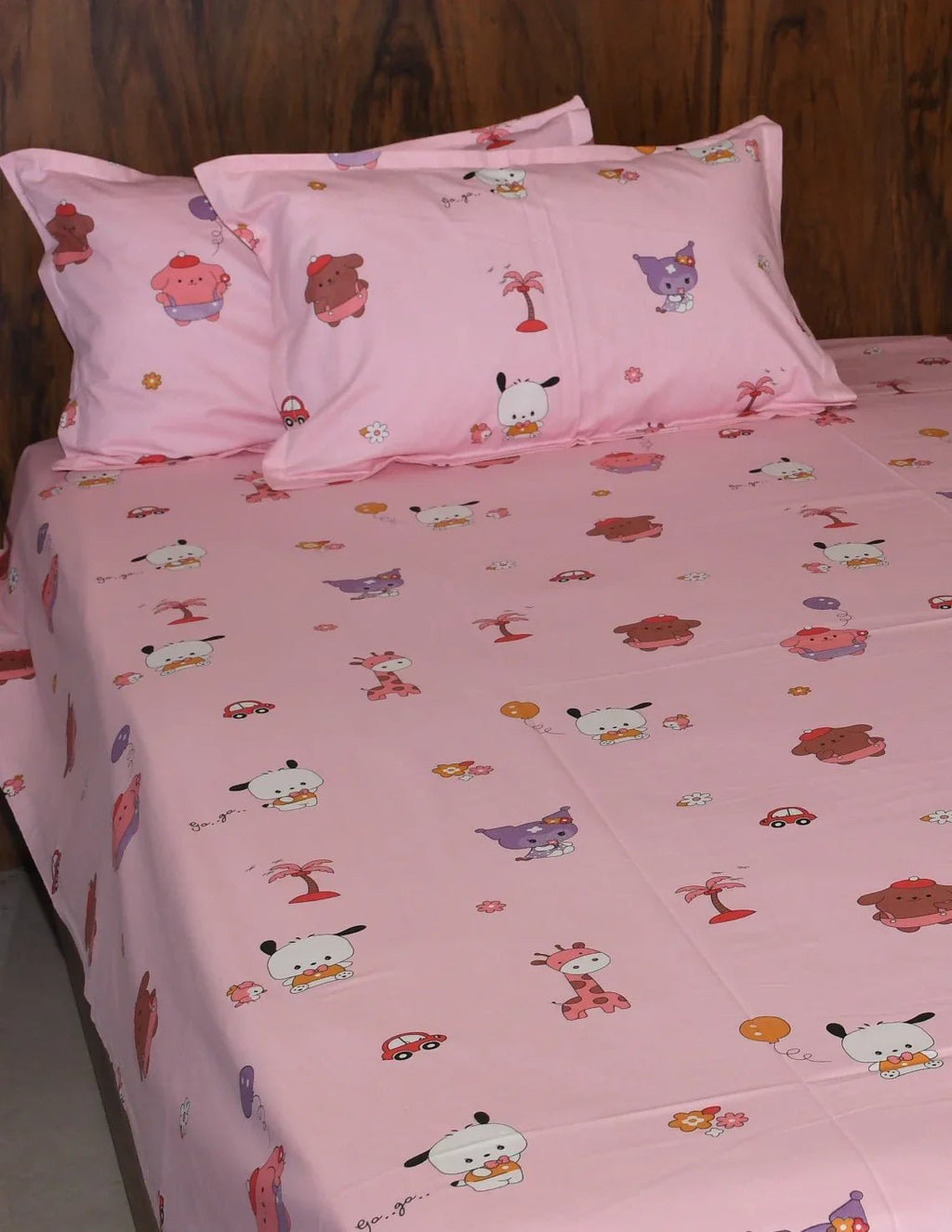 Jungle Safari Cotton Bedsheet – Pink Kids Cartoon Print | Soft & Breathable - Avyana Bedding Collection