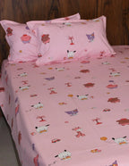 Jungle Safari Cotton Bedsheet – Pink Kids Cartoon Print | Soft & Breathable - Avyana Bedding Collection