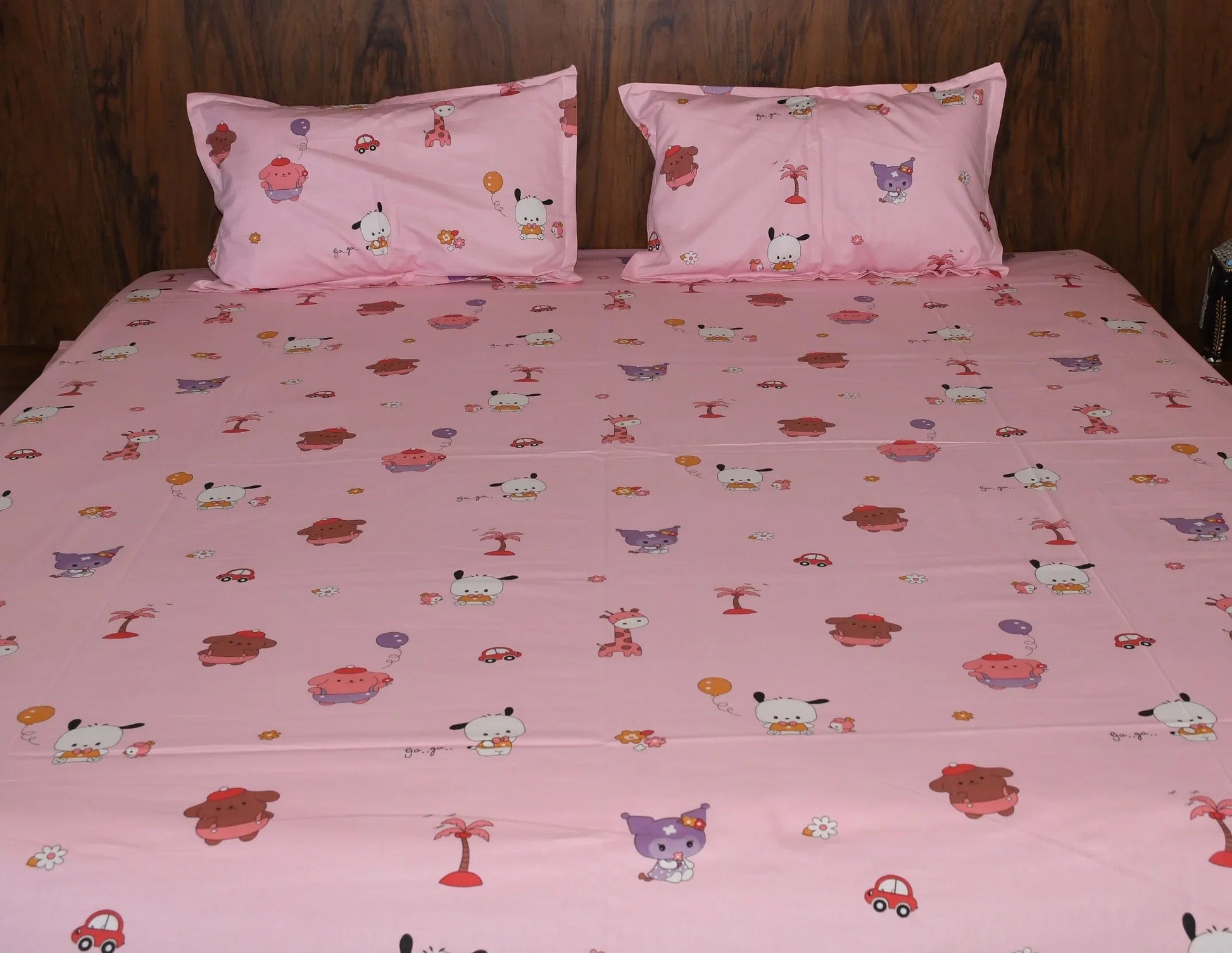 Jungle Safari Cotton Bedsheet – Pink Kids Cartoon Print | Soft & Breathable - Avyana Bedding Collection