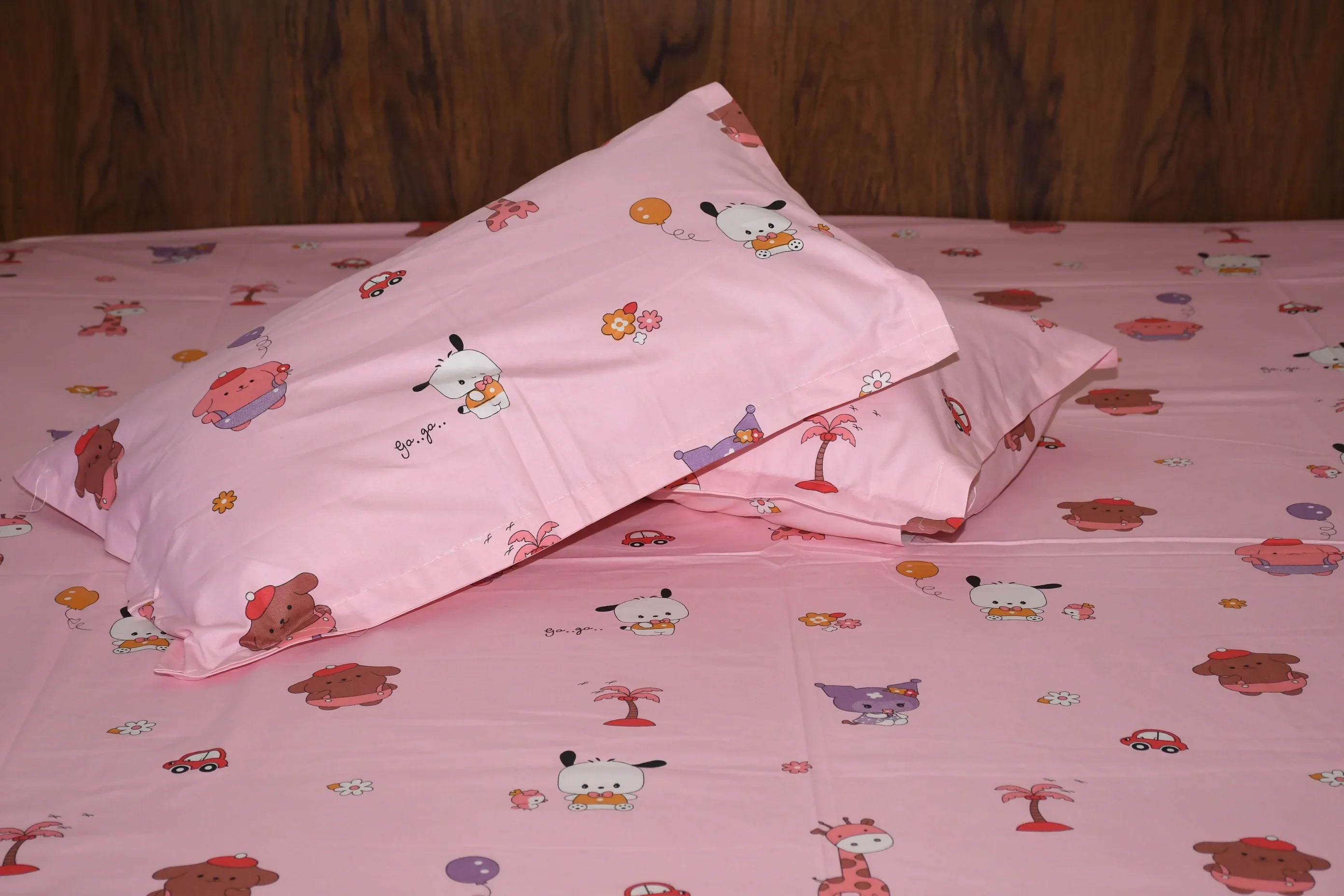 Jungle Safari Cotton Bedsheet – Pink Kids Cartoon Print | Soft & Breathable - Avyana Bedding Collection