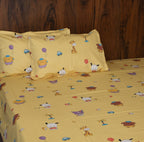 Jungle Safari Cotton Bedsheet – Yellow Kids Cartoon Print | Soft & Breathable - Avyana Bedding Collection