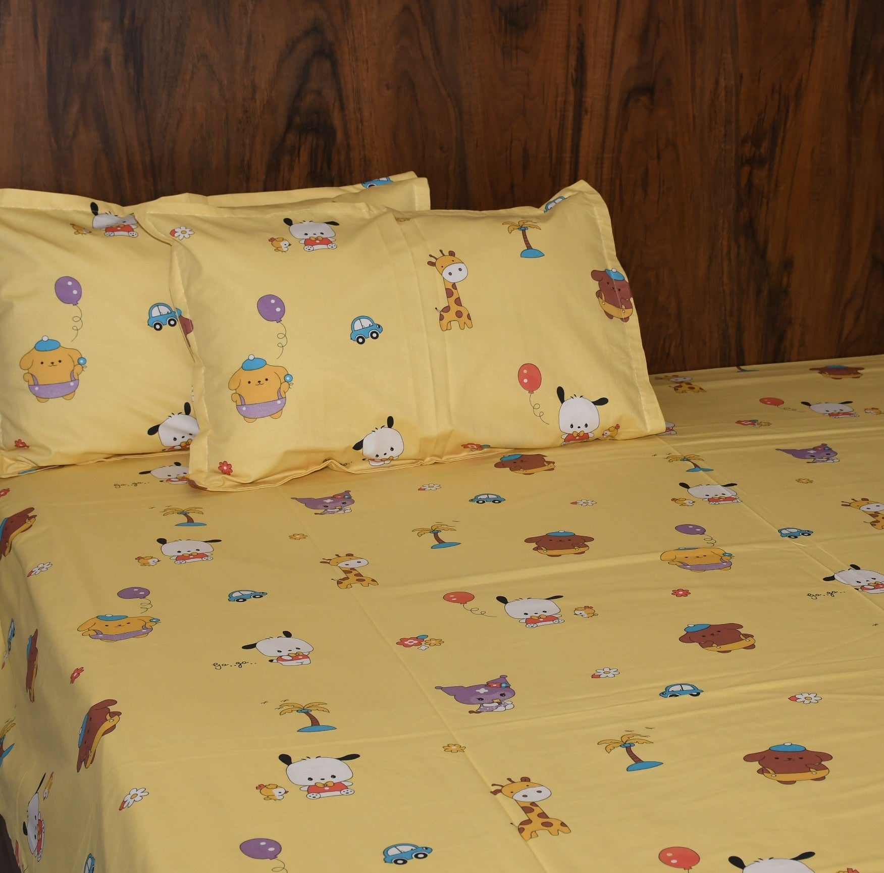 Jungle Safari Cotton Bedsheet – Yellow Kids Cartoon Print | Soft & Breathable - Avyana Bedding Collection
